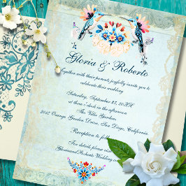 Mexican Baroque Hummingbird Floral Wedding 招待状