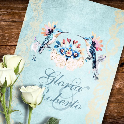 Mexican Baroque Hummingbird Floral Wedding 招待状