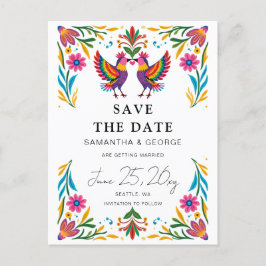 Mexican Birds Otomi Floral Fiesta Save The Date 案内ポストカード