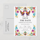 Mexican Birds Otomi Floral Fiesta Save The Date 案内ポストカード (正面/裏面)