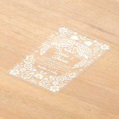 Mexican Birds Otomi Floral Fiesta Wedding アクリル招待状 (レイダウン)