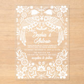 Mexican Birds Otomi Floral Fiesta Wedding アクリル招待状 (正面)