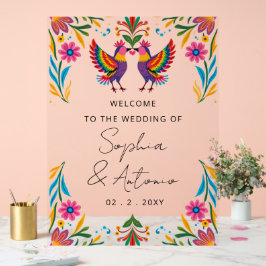 Mexican Birds Otomi Floral Fiesta Welcome Sign アクリルサイン