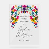 Mexican Birds Otomi Floral Fiesta Welcome Sign アクリルサイン (正面)