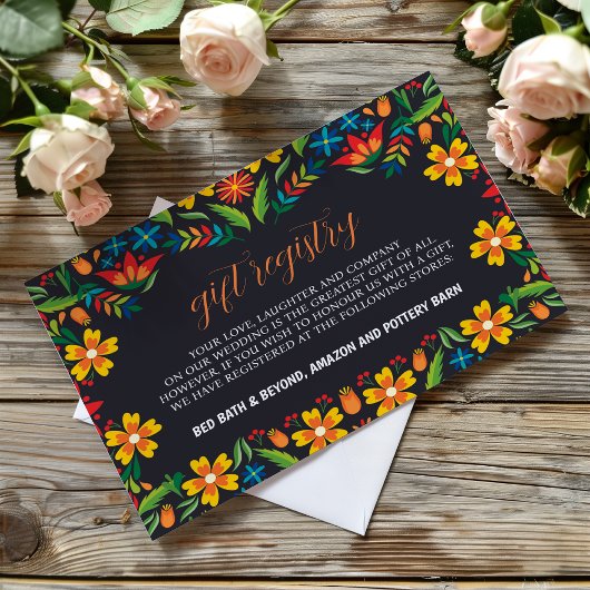 Mexican Black Floral Colorful Botanical Wedding エンクロージャーカード