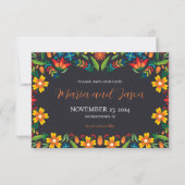Mexican Black Floral Colorful Botanical Wedding セーブザデート (正面)