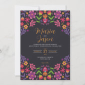 Mexican Black Floral Fiesta Nuestra Boda Wedding 招待状 (正面)