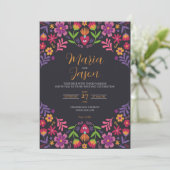 Mexican Black Floral Fiesta Nuestra Boda Wedding 招待状 (スタンド正面)