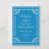 Mexican Blue Papel Picado Traditional Boda Wedding 招待状 (正面)