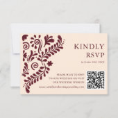 Mexican Burgundy Wedding QR Code 出欠カード (正面)