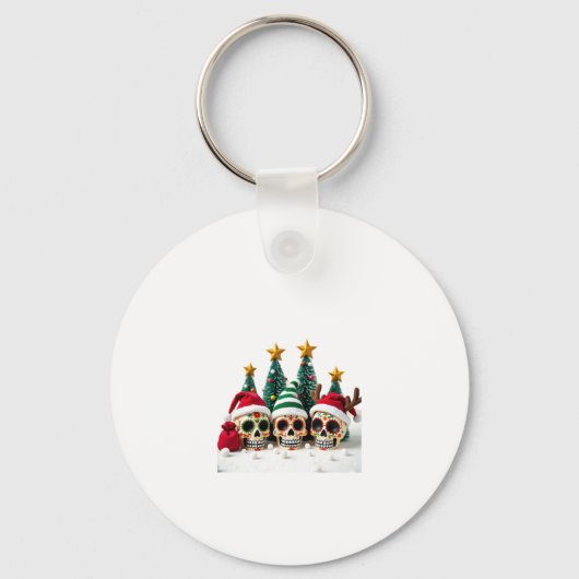 Mexican Calavera Santa Flower Sugar Skull Christma キーホルダー (正面)