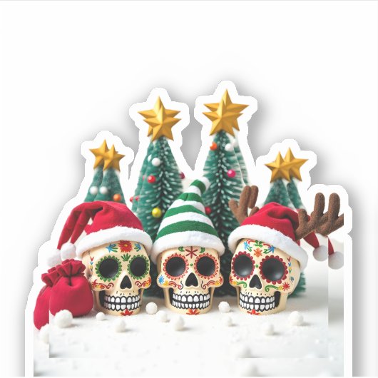 Mexican Calavera Santa Flower Sugar Skull Christma シール (正面)