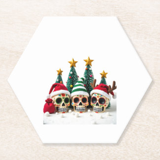 Mexican Calavera Santa Flower Sugar Skull Christma ペーパーコースター
