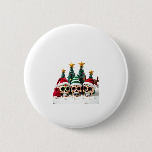 Mexican Calavera Santa Flower Sugar Skull Christma 缶バッジ (正面)