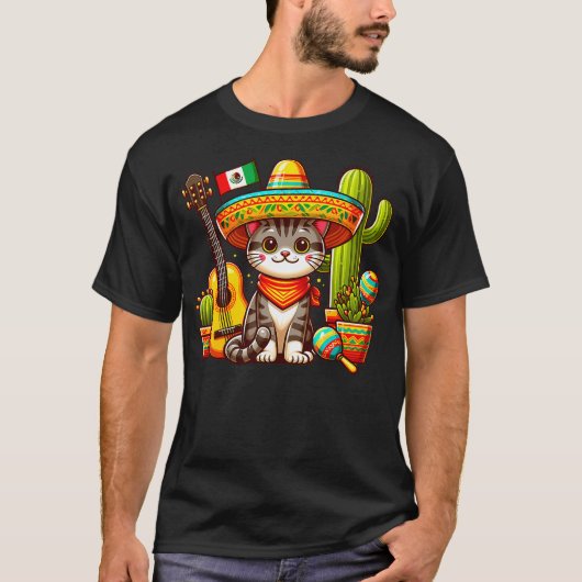 Mexican Cat Day of dead cute kitty Let's Fiesta Vi Tシャツ (正面)