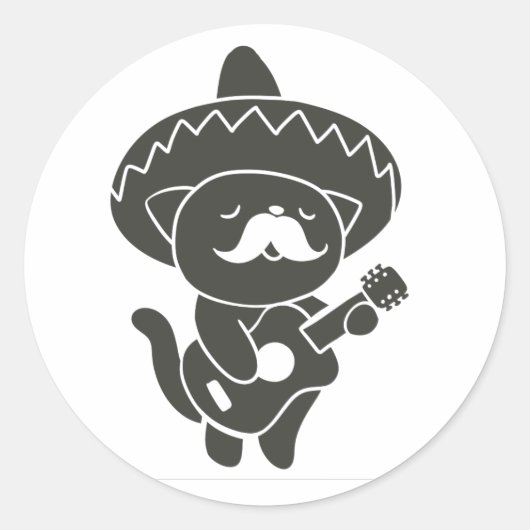 Mexican cat with guitar – 背景色を選択 ラウンドシール (正面)