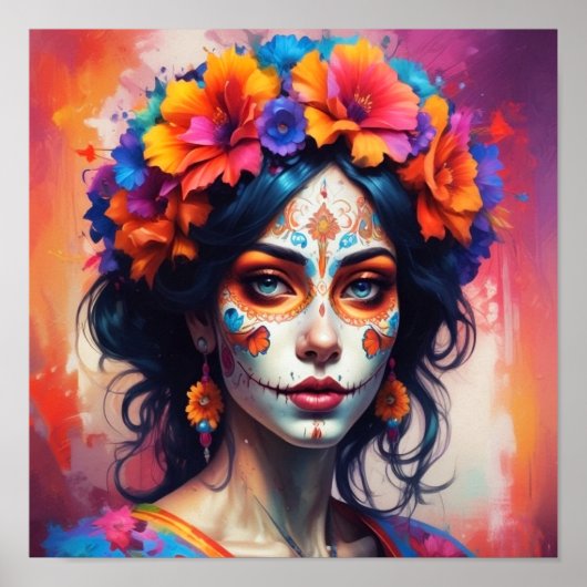 Mexican Catrina watercolor ポスター (正面)