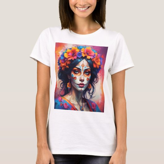 Mexican Catrina watercolor Tシャツ (正面)