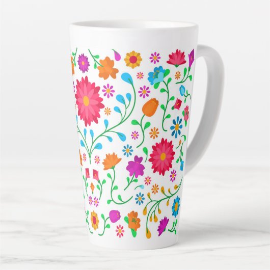 Mexican cheerful colourful folk art pattern カフェラテマグ (右アングル)