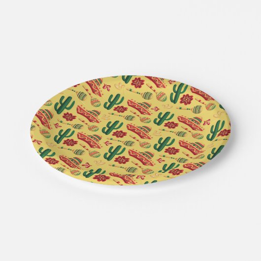 Mexican Cinco De Mayo Pattern ペーパープレート (アングル)