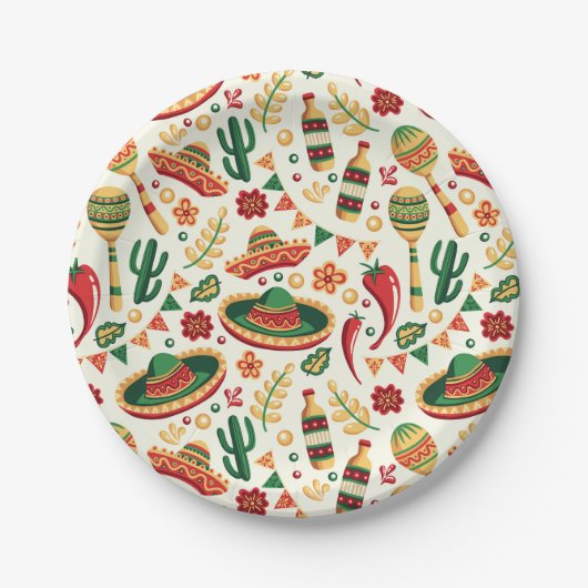 Mexican Cinco De Mayo Pattern  ペーパープレート (正面)
