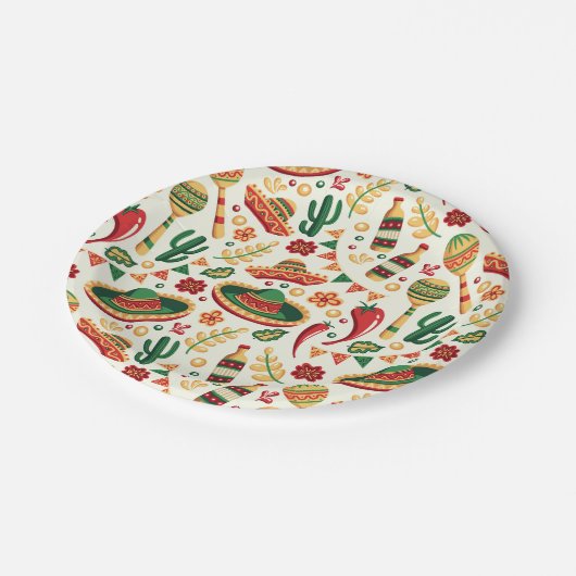 Mexican Cinco De Mayo Pattern  ペーパープレート (アングル)