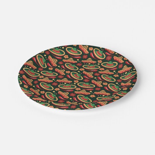 Mexican Cinco De Mayo Pattern  ペーパープレート (アングル)