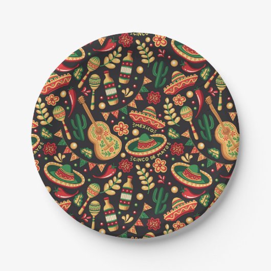 Mexican Cinco De Mayo Pattern  ペーパープレート (正面)
