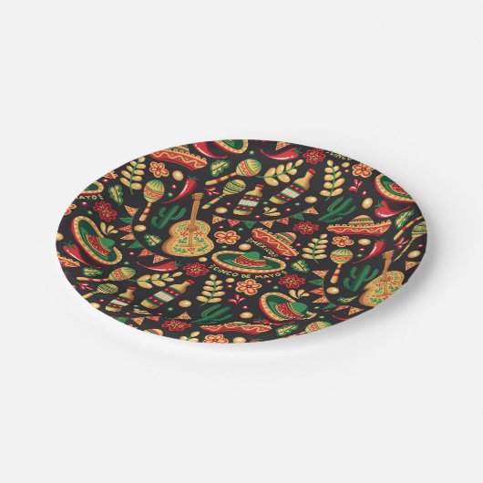 Mexican Cinco De Mayo Pattern  ペーパープレート (アングル)