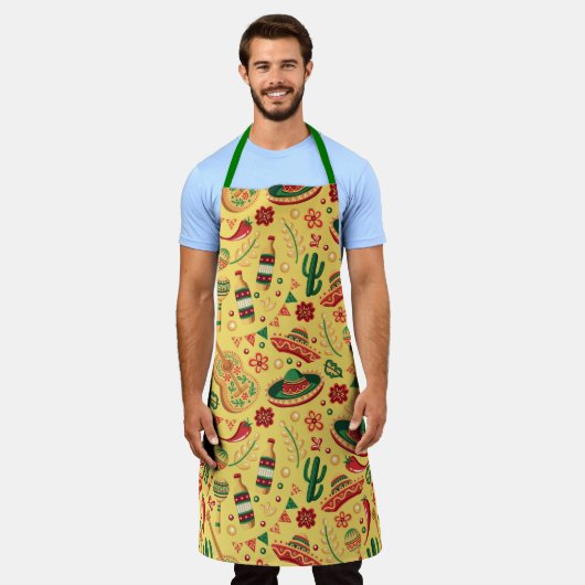 Mexican Cinco De Mayo Pattern Apron エプロン (着用した状態)