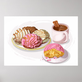 Mexican Conchas Pan Dulce & Hot Chocolate Kitchen ポスター