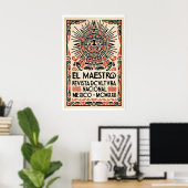 Mexican Culture Poster Stylized Aztec Face - Red ポスター (ホームオフィス)