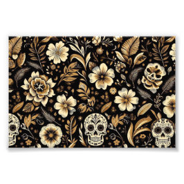 mexican dead and floral black art フォトプリント
