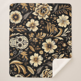 mexican dead and floral black art Poker シェルパブランケット