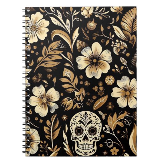 mexican dead and floral black art Poker ノートブック (正面)