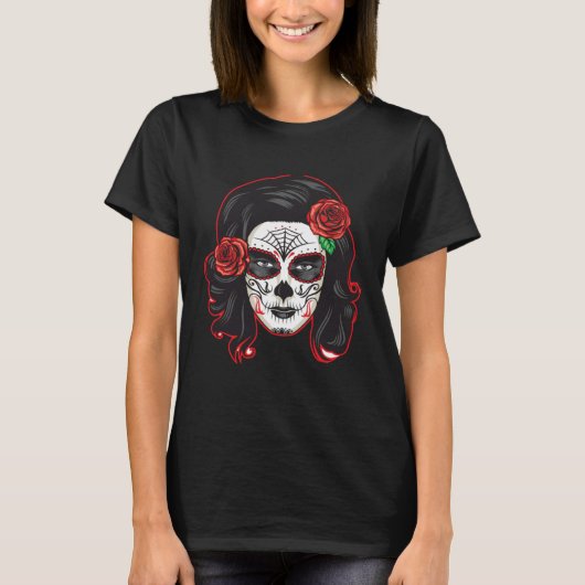 Mexican Dia de lus Muertos Calavera Day of the Dea Tシャツ (正面)