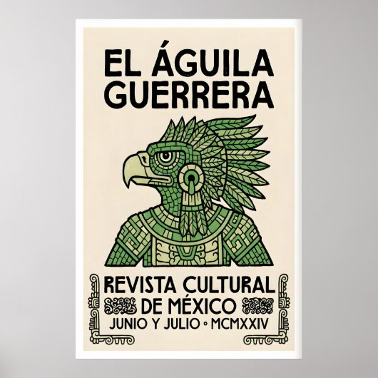 Mexican Eagle Poster Aztec Warrior Design ポスター (正面)