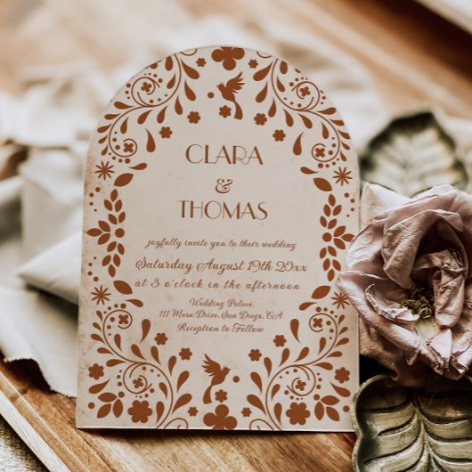 Mexican Fiesta Beige Terracotta Wedding Invitation 招待状