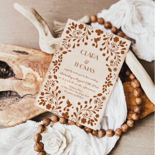 Mexican Fiesta Beige Terracotta Wedding Invitation 招待状