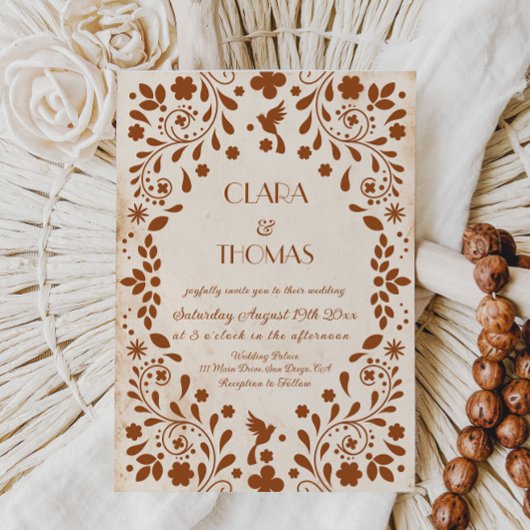 Mexican Fiesta Beige Terracotta Wedding Invitation 招待状
