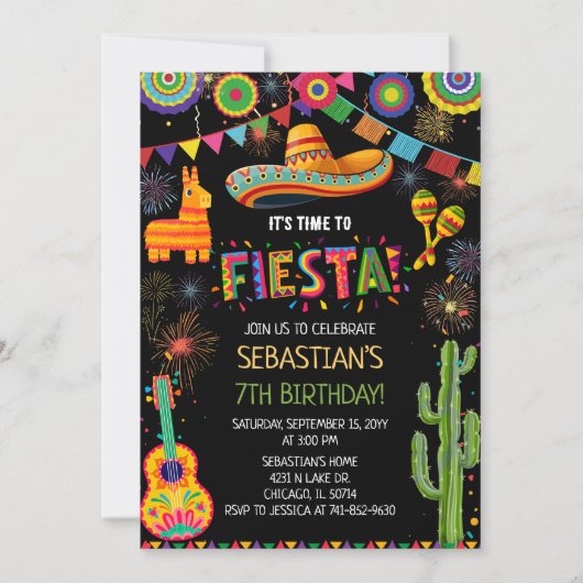 Mexican Fiesta Birthday Party 招待状 (正面)
