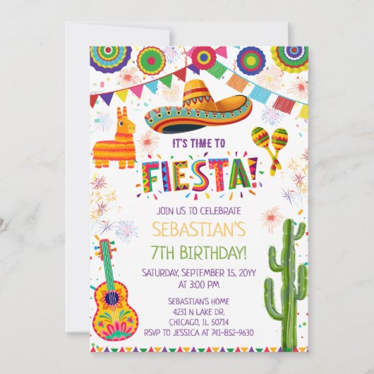 Mexican Fiesta Birthday Party Invitation 招待状 (正面)