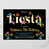 Mexican Fiesta Birthday Party with embroidery 箔招待状 (正面)