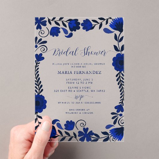Mexican Fiesta Blue Talavera Bridal Shower アクリル招待状 (インサイチュ (ポータブル))