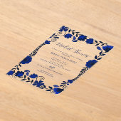 Mexican Fiesta Blue Talavera Bridal Shower アクリル招待状 (レイダウン)