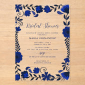 Mexican Fiesta Blue Talavera Bridal Shower アクリル招待状 (正面)