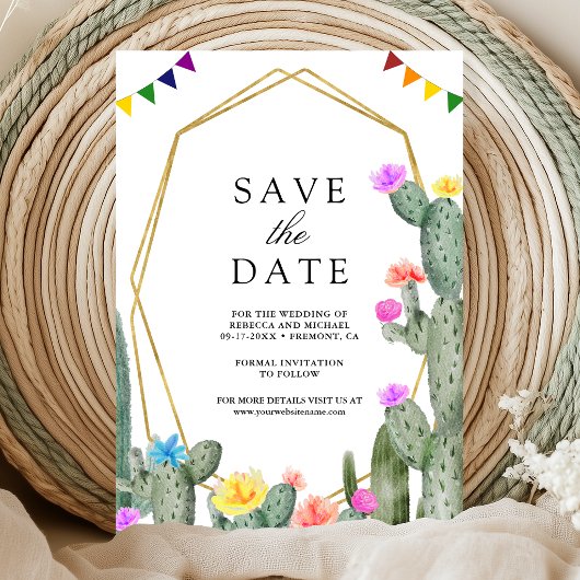 Mexican Fiesta Cactus Floral Photo Wedding セーブザデート