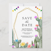Mexican Fiesta Cactus Floral Photo Wedding セーブザデート (正面)
