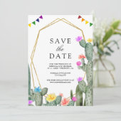 Mexican Fiesta Cactus Floral Photo Wedding セーブザデート (スタンド正面)