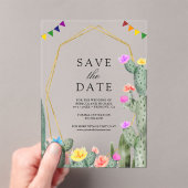Mexican Fiesta Cactus Floral Wedding Save the Date アクリル招待状 (インサイチュ (ポータブル))
